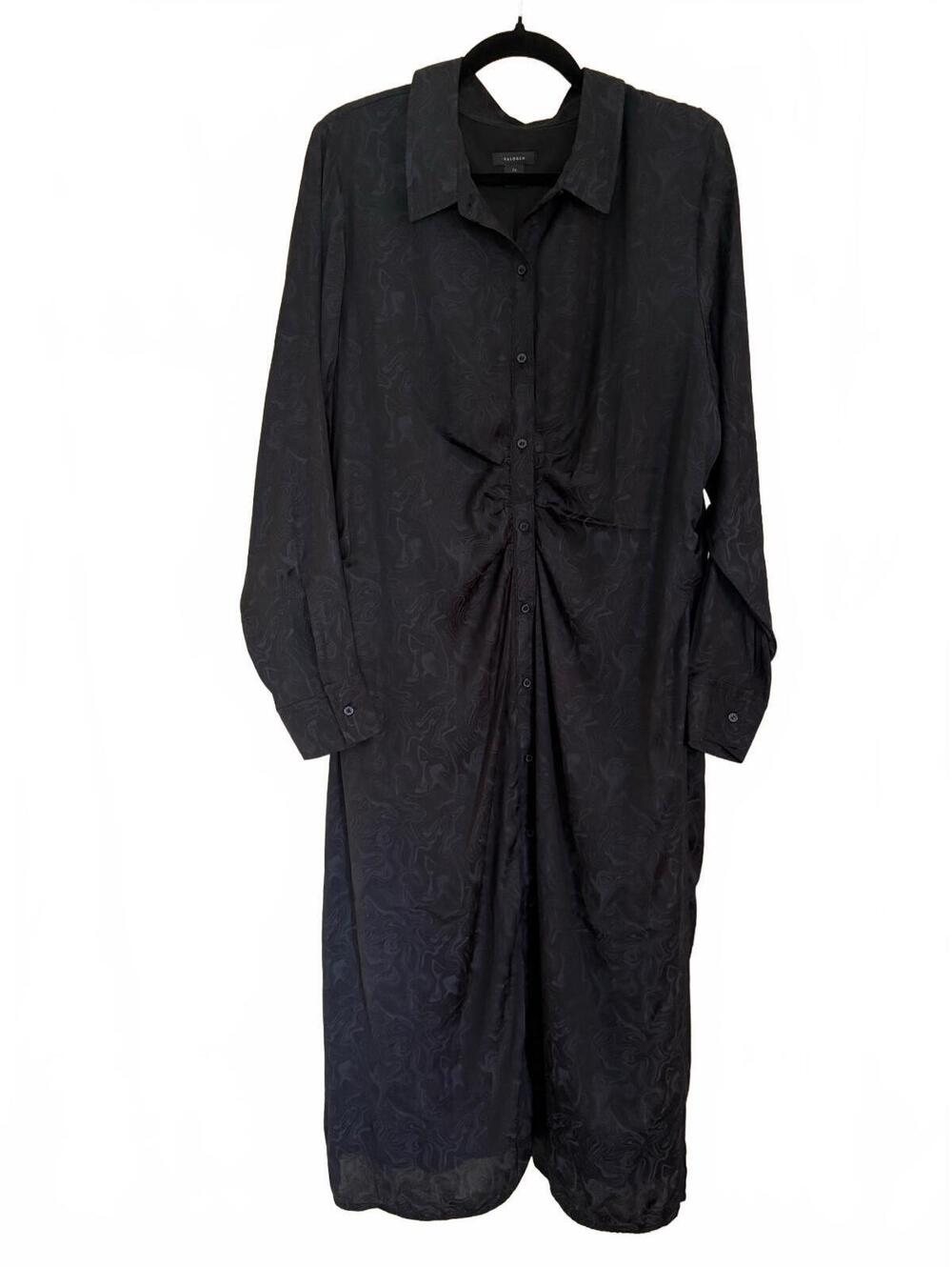 Halogen 1X Black Button Front Shirt Dress Ruched Waist Long Sleeve Midi